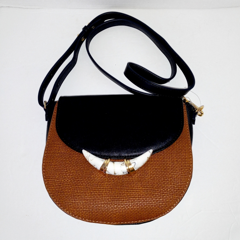 Stella & Dot Chelsea crossbody vegan leather bag black/brown with bone h…